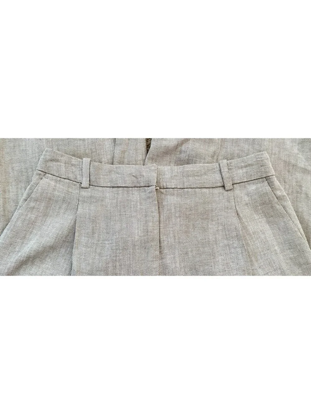 NWT H&M Beige Tan Linen Cotton Blend Herringbone Wide Let Pants Pleated Front 6